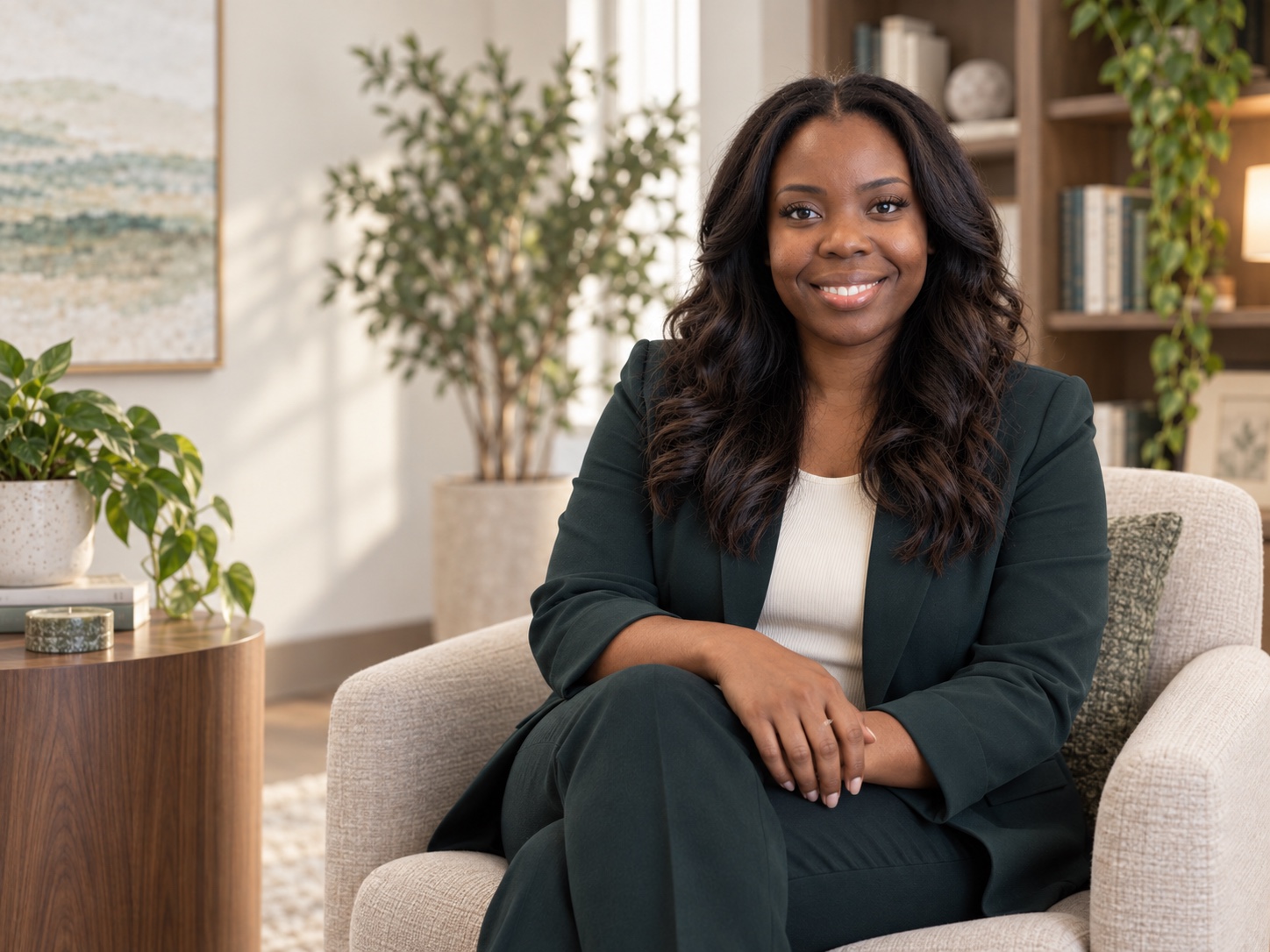 Dr. Rebecca A. Steele seated in a warm private office
